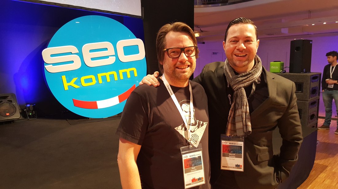 Marcell Sarközy mit Niels Dahnke, Lead SEO Specialist bei Semrush, auf der SEOkomm